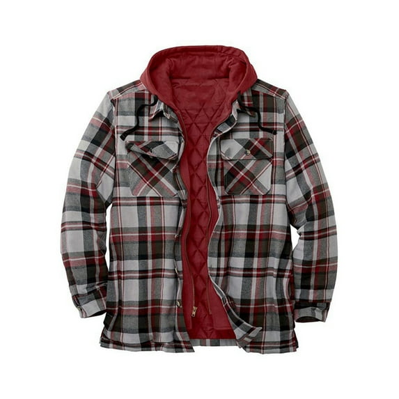 Men's Flannel Shirt Jacket with Hooded Thicken Warm Lined Coat Long Sleeve Rugged Plaid Warm Winter Jacket Coat Hoodie Outwear Shacket