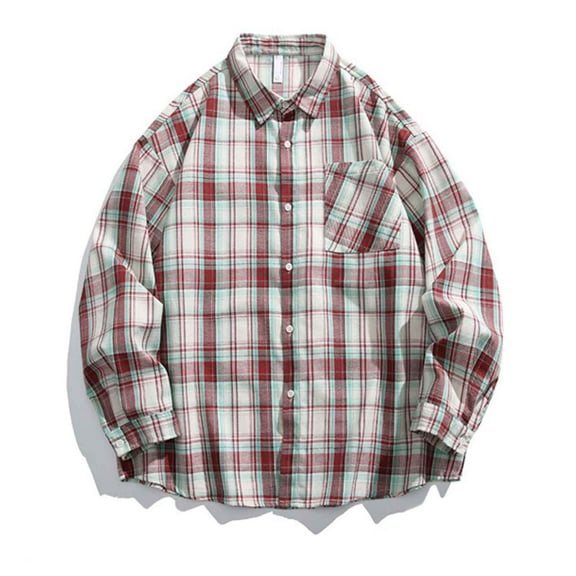 Men's Flannel Shirt Long Sleeve Button Down Blouse Regular Fit Casual Light Plaid Shirts Red S