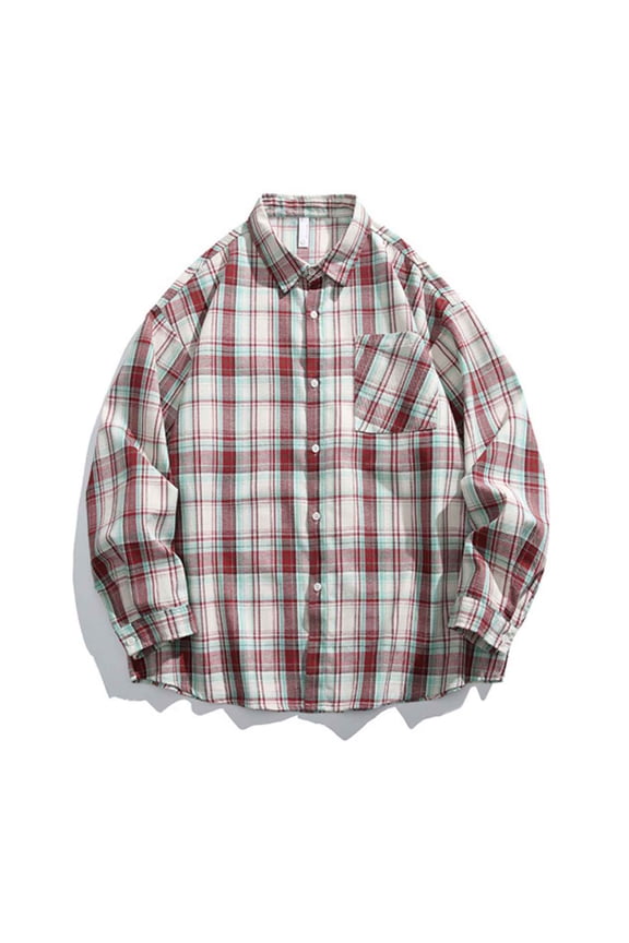 Men's Flannel Shirt Long Sleeve Button Down Blouse Regular Fit Casual Light Plaid Shirts Red S