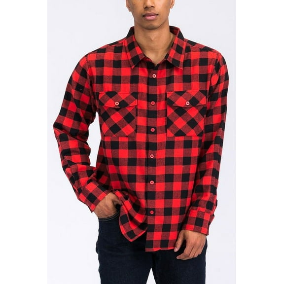 Men's Flannel Shirt Regular Fit, Checkered Long Sleeve Plaid Shirts 60% Cotton, 40% Polyester, Chest Pockets, Curved Hem, Casual Wear
