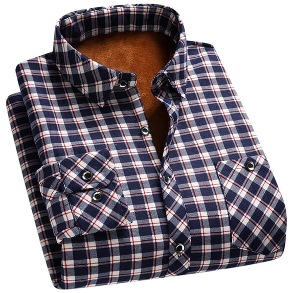 Men's Flannel Shirt Sherpa Fleece Lined Heavyweight Warm Jacket Cotton Button Up Plaid Shirt Fashion Winter Coat with Pockets