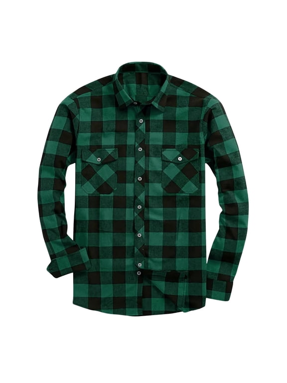 Men's Flannel Shirt With Long Sleeve, Men's and Big Men's Plaid Flannel Button Down Shirts(Dark Green,Sizes S-3XL)