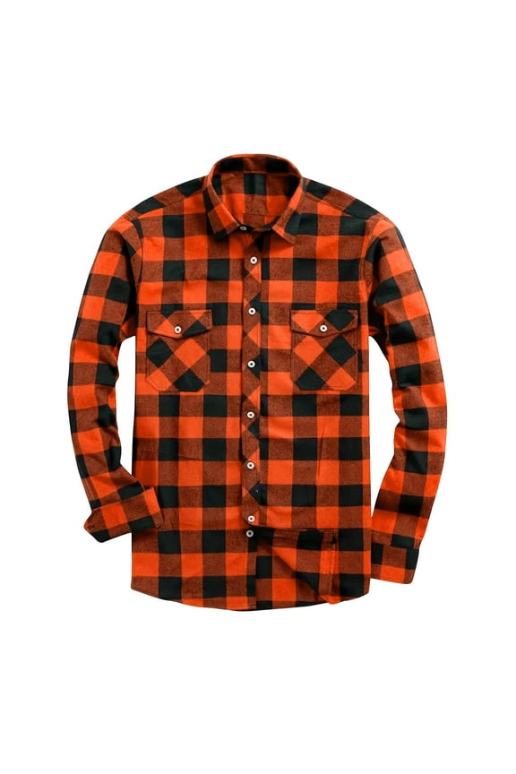 Men's Flannel Shirt With Long Sleeve, Men's and Big Men's Plaid Flannel Button Down Shirts(Orange,Sizes S-3XL)