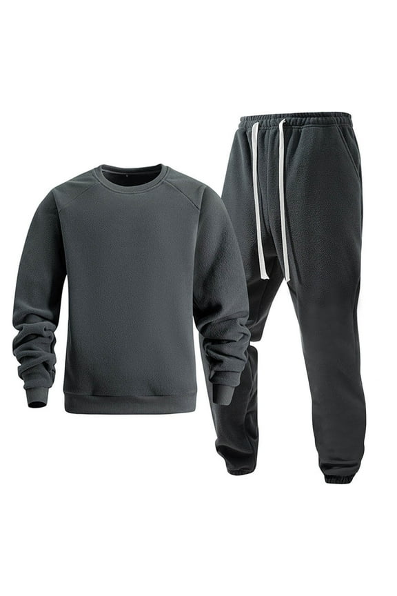 Men’s Flannel Tracksuit, Double Sided Fleece Sweatshirt and Jogger Pants, Warm Casual Sportswear Set for Winter, Streetwear, Travel and Indoor or Outdoor Wear