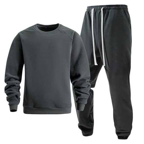 Men’s Flannel Tracksuit, Double Sided Fleece Sweatshirt and Jogger Pants, Warm Casual Sportswear Set for Winter, Streetwear, Travel and Indoor or Outdoor Wear