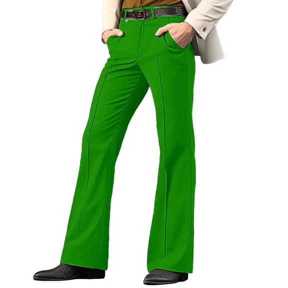 Men's Flared Pants - Button Waist for Formal-Casual Occasions & Daily Wear Green M