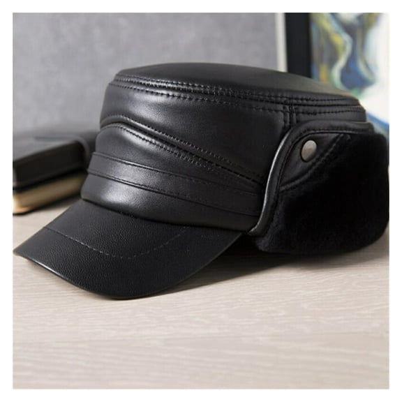 Men's Flat Caps New Natural Cowhide Leather Cap Mil-itary Hats Men Winter Warm Hat Adjustable Size Genuine Leather Hat ,Fashion