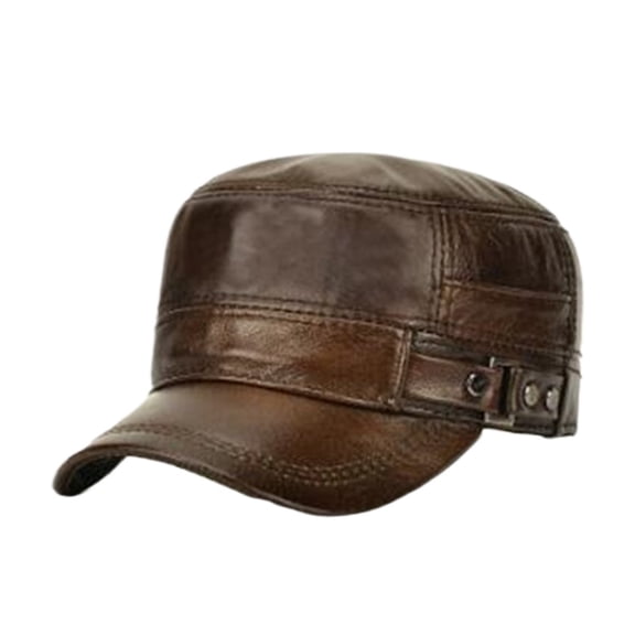 Men's Flat Caps New Natural Cowhide Leather Cap Milit-ary Hats Men Winter Warm Hat Adjustable Size Genuine Leather Hat ,Fashion