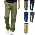 thumbnail image 1 of Men's Flat Front Casual Pants Lightweight Straight Leg Trousers with Back Flap Pockets for Work Travel Hiking Camping Fall, Army Green, L, 1 of 5