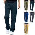 thumbnail image 1 of Men's Flat Front Casual Pants Lightweight Straight Leg Trousers with Back Flap Pockets for Work Travel Hiking Camping Fall, Black, L, 1 of 5