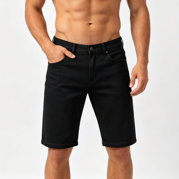 Men's Flat Front Stretch Skinny Golf Shorts Black Jean Short With Pockets Summer Jorts
