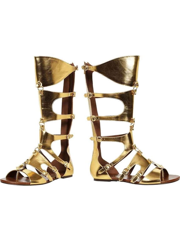 Men's Flat Gladiator Sandals in Gold, size: Medium | Leather by Medieval Collectibles
