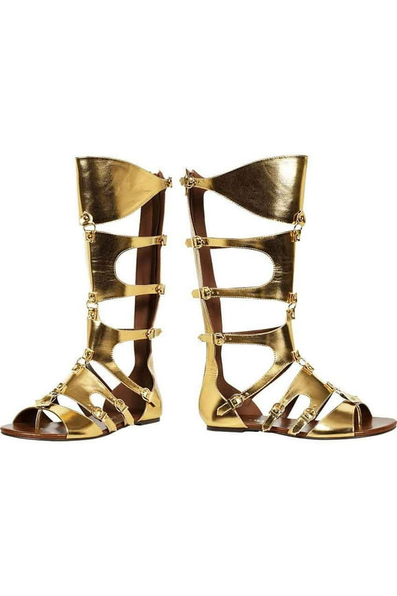 Men's Flat Gladiator Sandals in Gold, size: Small | Leather by Medieval Collectibles