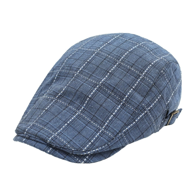 Men's Flat Newsboy Hat, Adults Adjustable Classic Plaid Golf Cap