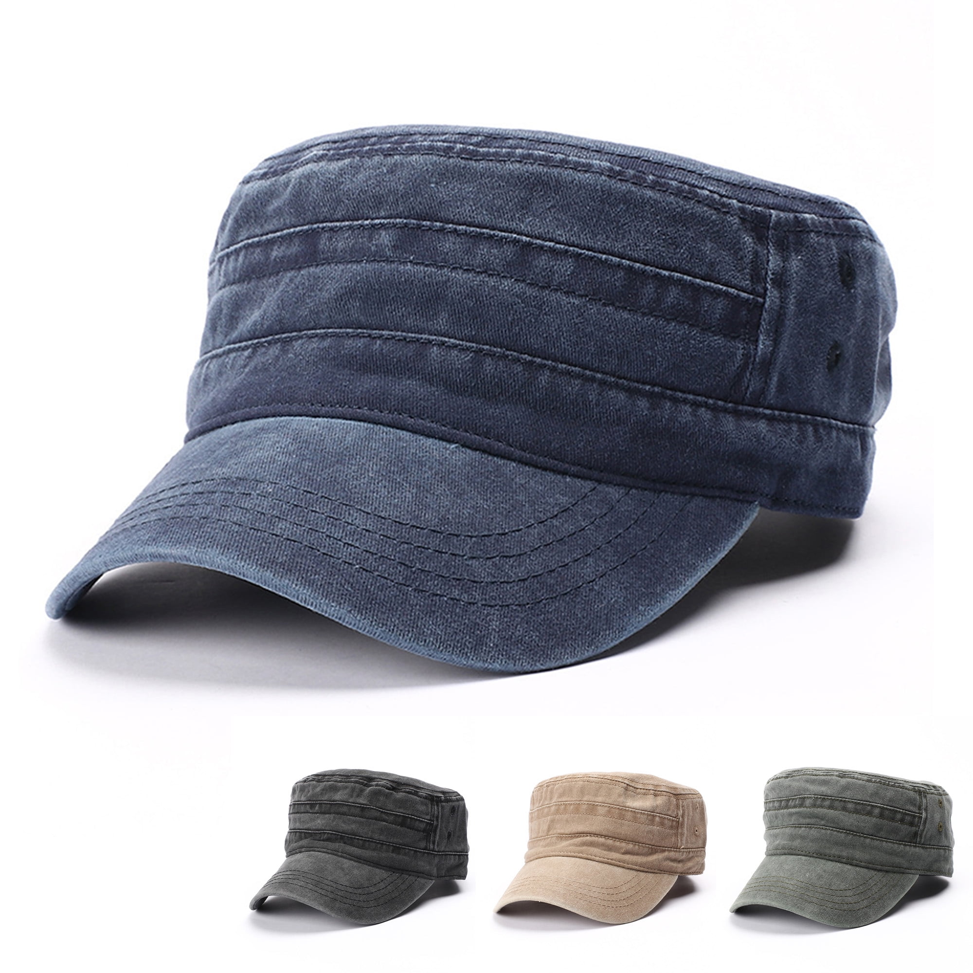 Men's Flat Top Army Baseball Cap Retro Washed Cotton Military Cap Male