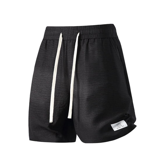 Men's Flat Weave Quick Dry Shorts, 7 Inch Elastic Waist Drawstring Shorts, Lightweight Breathable Summer Baggy Beach Shorts with Pockets Size 5XL Black
