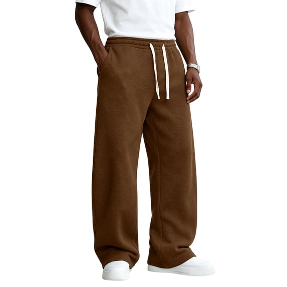 Men's Fleece Baggy Sweatpants Drawstring Elastic Waist Wide Leg Casual Sweat Pants with Pockets