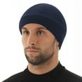 thumbnail image 1 of Men's Fleece Beanie, Windproof Thermal Winter Hat for Skiing Snowboarding Cycling Running, Outdoor Sports Hat, Thick Warm Knit Cap for Men, Motorcycling and Climbing-Navy, 1 of 3