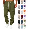 thumbnail image 1 of Men's Fleece Cargo Sweatpants Winter Warm Relaxed Fit Casual Joggers Drawstring Elastic Waistband, Fleece lined, Muti-pockets, Outdoor Casual, Daily Wear, Heavyweight for Spring Fall Winter, 1 of 5