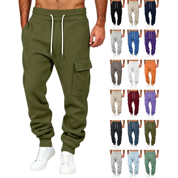 Men's Fleece Cargo Sweatpants Winter Warm Relaxed Fit Casual Joggers Drawstring Elastic Waistband, Fleece lined, Muti-pockets, Outdoor Casual, Daily Wear, Heavyweight for Spring Fall Winter