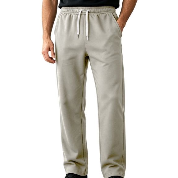 Men's Fleece Casual Sweatpants Loose Fit American Joggers Solid Color Athletic Lounge Pants with Pockets for Fall Street and Home