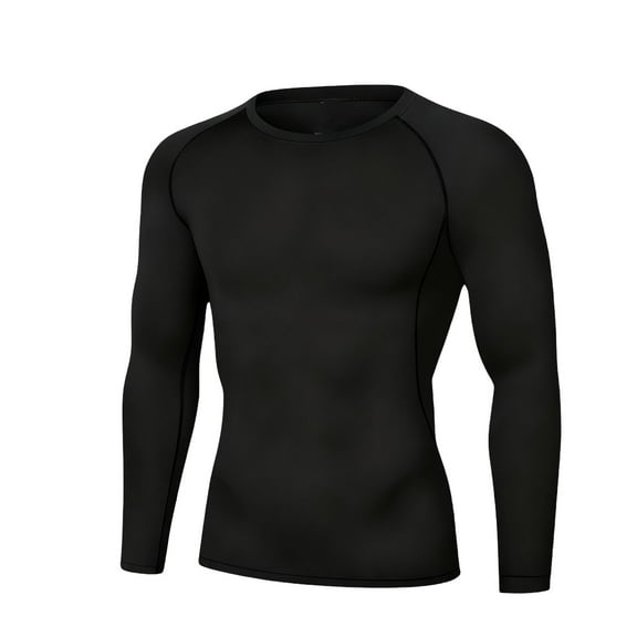 Men's Fleece Compression Thermal Shirt Long Sleeve Crewneck Base Layer Pullover Top for Workout Black S