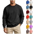 thumbnail image 1 of Men's Fleece Crewneck Sweatshirt, Heavyweight Soft Cotton Blend Pullover, Long Sleeve Casual Top for Spring Fall, Classic Solid Color Basic Jumper with Ribbed Cuffs, 1 of 7