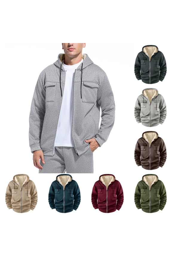 Men's Fleece Hooded Coat Long Sleeve Top Jacket with Drawstring and Pockets for Casual Outdoor Hiking Streetwear Loungewear Daily Wear Great Gift for Him | Ihhxva,Gray 2XL