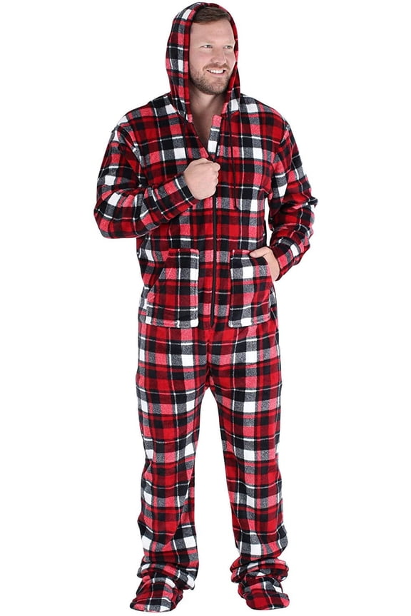 Mens Fleece Hooded Footed Onesie Pajamas