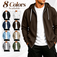 thumbnail image 1 of Men's Fleece Hooded Jacket Full Zip Long Sleeve Hoodie with Pockets Fall Winter Loose Zipper Sweatshirt Jacket, 1 of 6