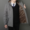 thumbnail image 1 of Men's Fleece Hooded Jacket, Solid Color Long Sleeve with Front Zipper Pockets, 100% Polyester Warm Casual Outerwear for Winter Outdoor and Daily Activities, 1 of 9
