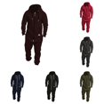 thumbnail image 1 of Men's Fleece Hooded Jumpsuit Color Block Zip Up Casual One Piece for Fall Winter, 1 of 6