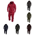 thumbnail image 1 of Men's Fleece Hooded Jumpsuit Color Block Zip Up Casual One Piece for Fall Winter, 1 of 9