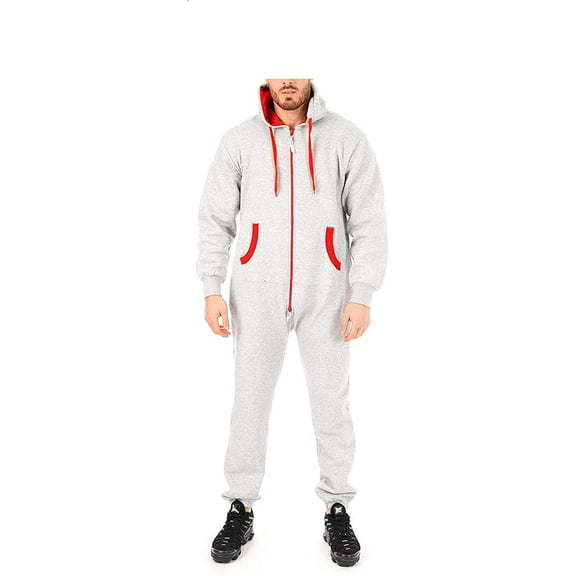 Men's Fleece Hooded Non Footed Playsuit Union Suit Unisex Jumpsuit Sleepwear Pajama