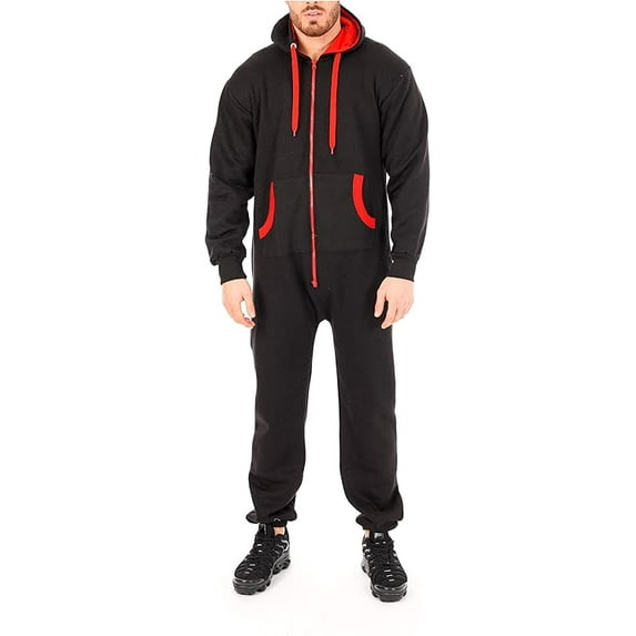 Men's Fleece Hooded Non Footed Playsuit Union Suit Unisex Jumpsuit Sleepwear Pajama