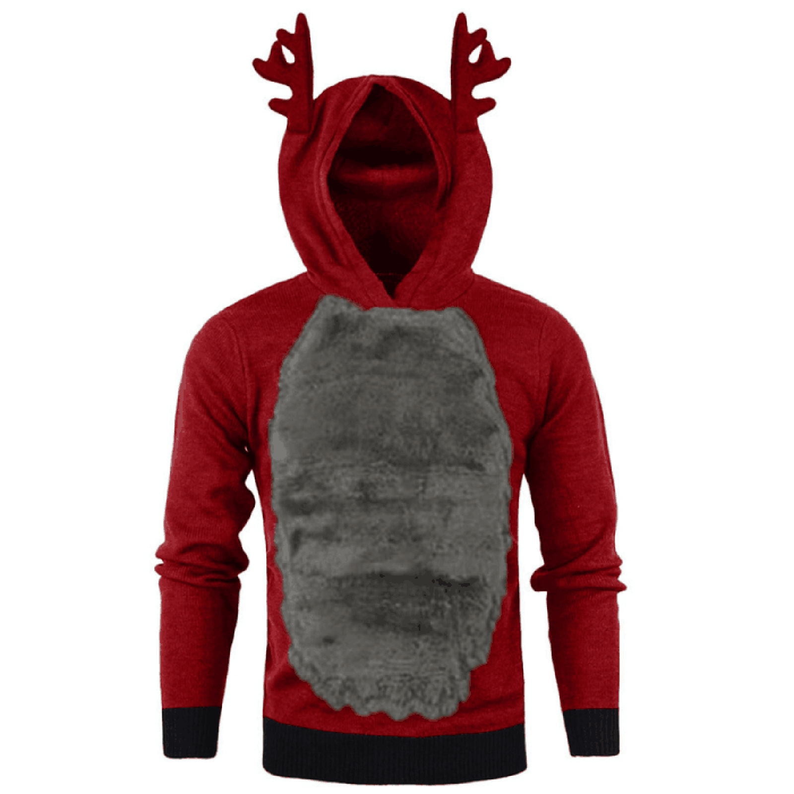 Men s Fleece Hooded Sweatshirt Christmas Furry Antlers Hoodies Pullover Cute Xmas Deer Cosplay Costumes Tops Walmart