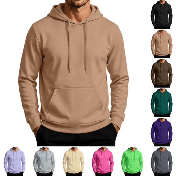Men's Fleece Hooded Sweatshirt Fashion Casual Comfy Long Sleeves Pullover Fall Winter Warm Drawstring Pure Color Pullover Camel 3XL