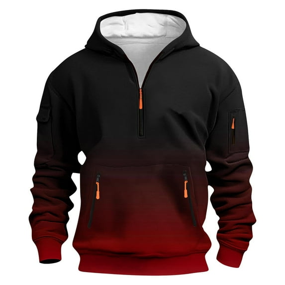 Men's Fleece Hoodie Casual Long Sleeve 1/4 Zipper Pullover Vintage Workout Hoodies Military Tactical Sweatshirt Ombre Tie Dye Big and Tall