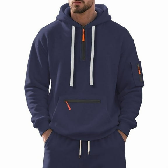 Men's Fleece Hoodie Casual Long Sleeve 1/4 Zipper Pullover Vintage Workout Sweatshirt Sweatshirt