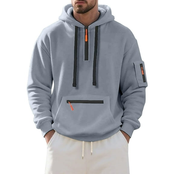 Men's Fleece Hoodie Casual Long Sleeve 1/4 Zipper Pullover Vintage Workout Sweatshirt Sweatshirt