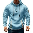 thumbnail image 1 of Men's Fleece Hoodie Casual Long Sleeve Button Up Pullover Vintage Workout Hoodies Military Tactical Sweatshirt with Zip Pockets, 1 of 5