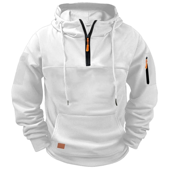 Men's Fleece Hoodie, Casual Pullover Sweatshirt with Multiple Pockets, Long Sleeve Solid Color Hooded Jacket for Winter and Spring Outdoor Work
