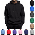 thumbnail image 1 of Men's Fleece Hoodie Stylish Long Sleeve Drawstring Hooded Sweatshirt Fall Winter Thermal Casual Pullover With Pocket Black S, 1 of 8
