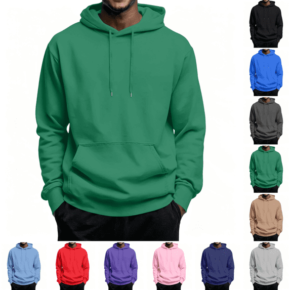 Men's Fleece Hoodie Stylish Long Sleeve Drawstring Hooded Sweatshirt Fall Winter Thermal Casual Pullover With Pocket Green 3XL