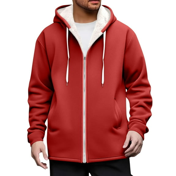Men's Fleece Hoodies Full Zipper Cardigan Jackets Solid Lined Velvet Thick Coats Long Sleeve Hooded Sweatshirts Warm Outwears Winter Clothings with Pocket