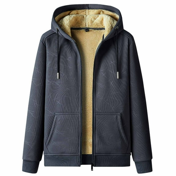 Men's Fleece Hoodies with Zipper Long Sleeve Hooded Sherpa Jacket for Men Winter Warm Pocket Drawstring Casual Coat Hood (Blue L)