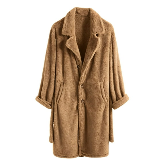 Men's Fleece Jacket Fluffy Sherpa Fleece Long Jackets Casual Cardigan Plush Fuzzy Coat Winter Thick Thermal Coats