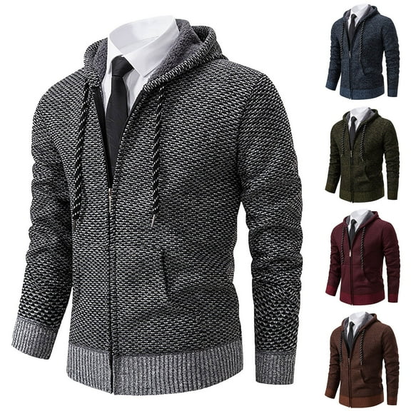 Men's Fleece Jacket Full Zip Casual Solid Long Sleeve Hooded Sweatshirts with Pockets Outwear