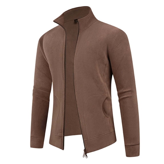 Men's Fleece Jacket, Full Zip Hooded Coat with Adjustable Drawstrings and Standing Collar, Casual Oversized Long Sleeve Design for Outdoor and Daily Wear in Cool Weather