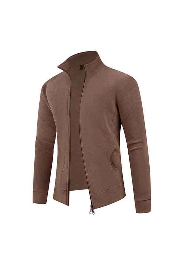 Men's Fleece Jacket, Full Zip Hooded Coat with Adjustable Drawstrings and Standing Collar, Casual Oversized Long Sleeve Design for Outdoor and Daily Wear in Cool Weather